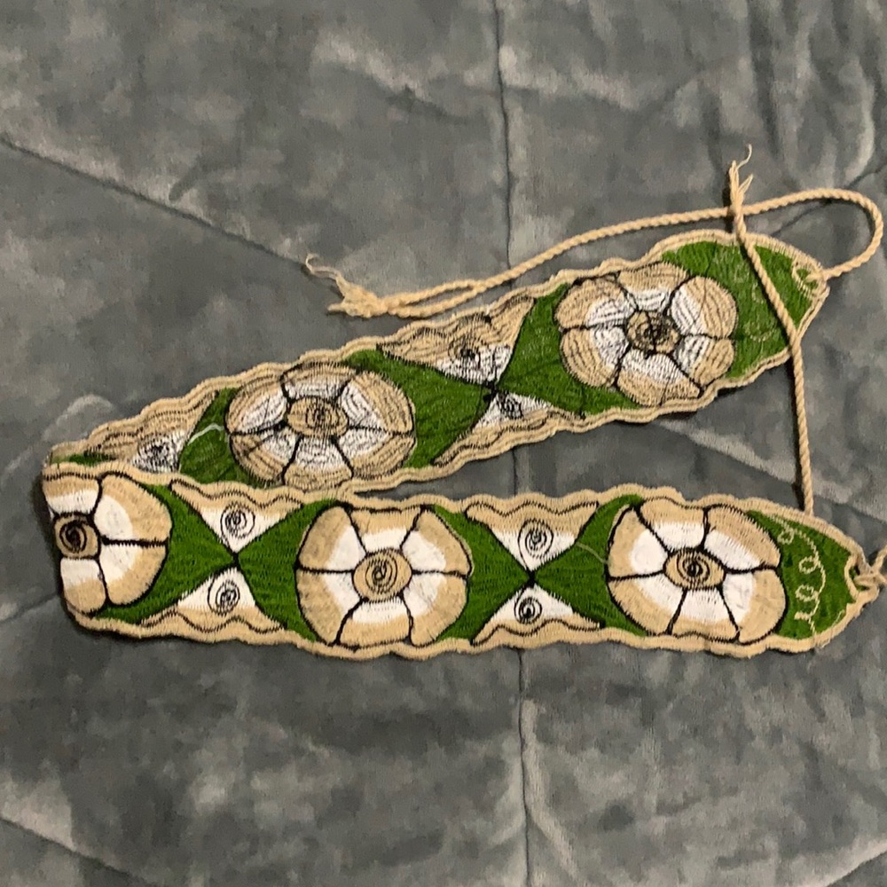 Mexican embroidered belt Green and Tan